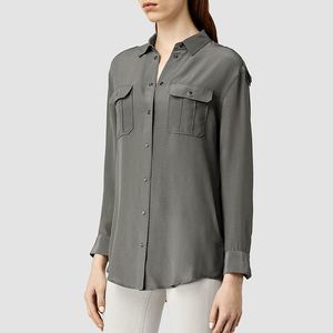 AllSaints military utility silk button down shirt